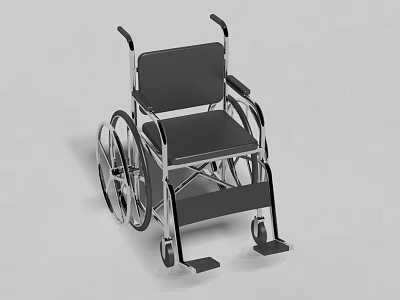 Medical Device Wheelchair For Mobility Support With Black Seat Silver Frame And Footrests 3d model