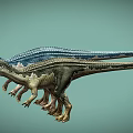 Realistic 3D Two Dinosaurs With Blue Green Skin On Pale Green Background