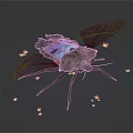Colorful Insect With Transparent Iridescent Wings And Complex Body Structure Surrounded By Red Light Spots