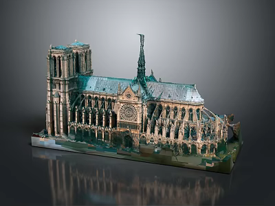 Cartoon Scene Displaying Notre Dame Cathedral Model With Gothic Spire And Intricate Details 3d model