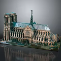Cartoon Scene Displaying Notre Dame Cathedral Model With Gothic Spire And Intricate Details