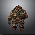 Tribal Bear Warrior in Green Brown Attire with Chest Medallion and Arm Straps