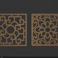 Decorative Wooden Carved Windows With Geometric And Floral Patterns In Square Shape