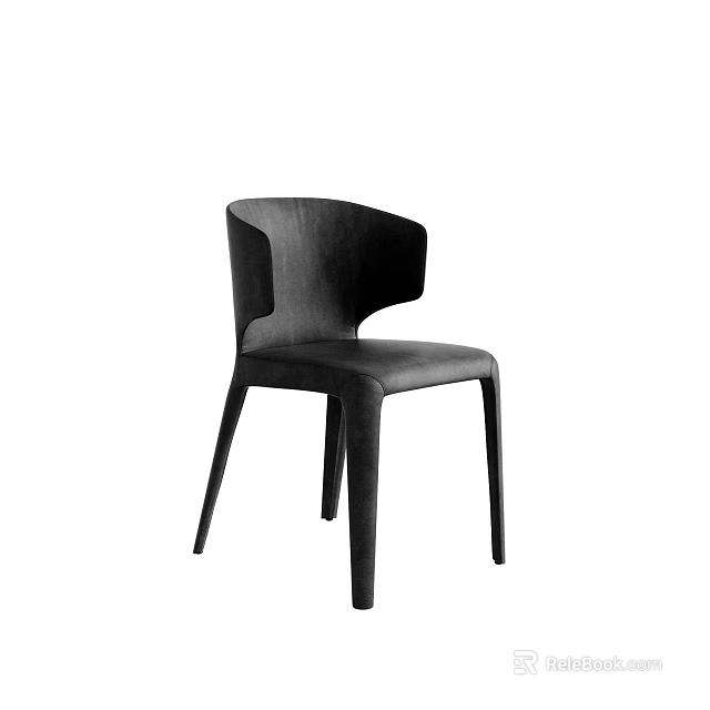 Elegant Modern Black Leather Dining Chair With Sleek Curved Backrest Structure 3d model