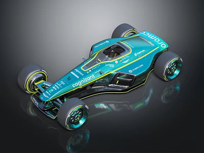 Modern Teal Racing Car With Streamlined Design Yellow Accents And Sponsor Logos 3d model