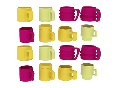 Decorative Ornament Set Of Colorful Mugs With Yellow Green Pink For Home Decor 3d model