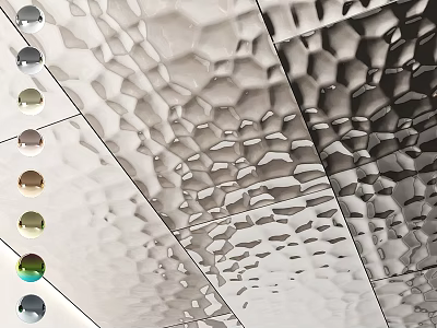Textured Metallic Wall Decor With Geometric Patterns And Colorful Round Accents 3d model
