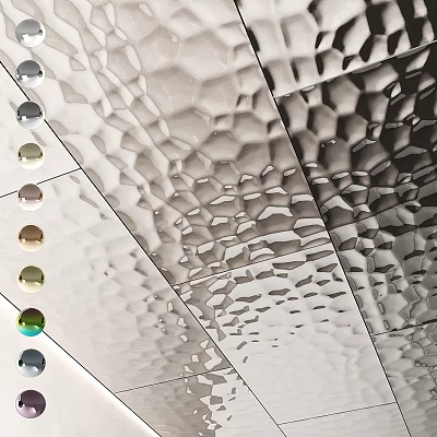 Textured Metallic Wall Decor With Geometric Patterns And Colorful Round Accents 3d model