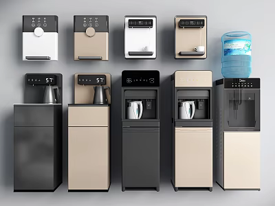 Various Modern Household Water Dispensers With Stylish Designs And Colors For Daily Use 3d model