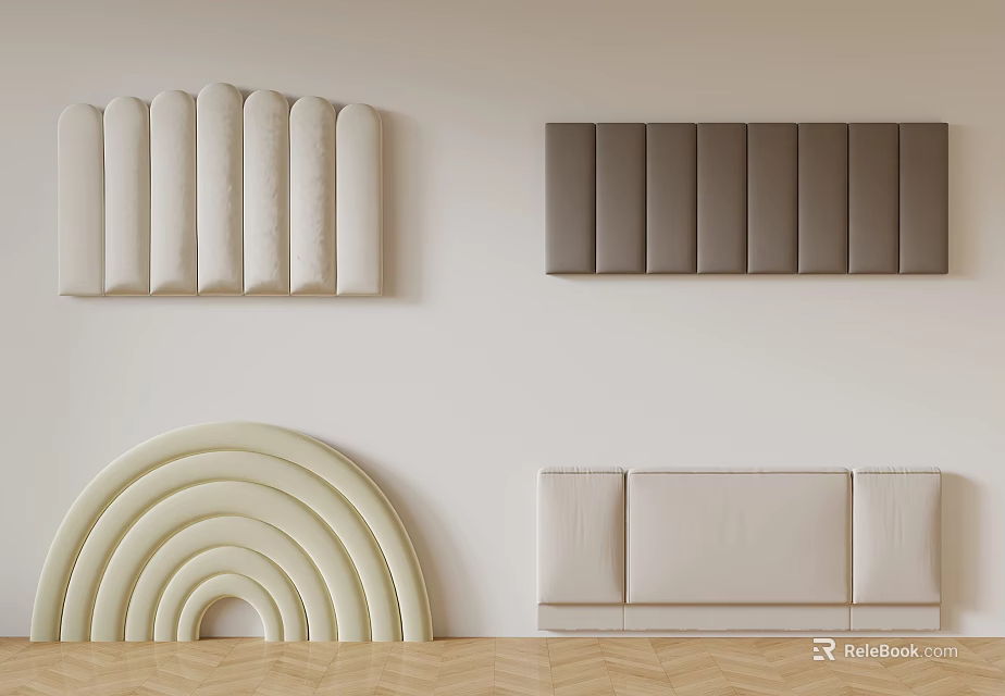 Upholstered Wall Decor Panels In Different Shapes And Neutral Tones 3d model