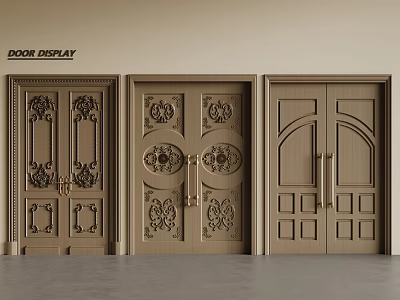 Elegant Classic Double Doors Display With Carved Patterns And Ornate Details 3d model