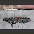 Sporty Black and Orange Motorcycle Displayed On Gray Platform With Red Pink Wall Background