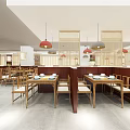 Traditional Chinese Restaurant Featuring Wooden Tables Pendant Lights And Bamboo Partition Design