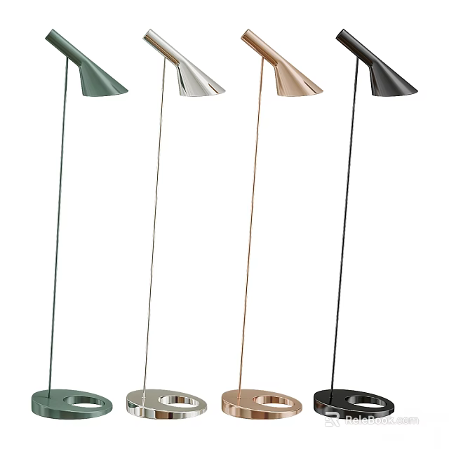 Modern Minimalist Floor Lamps With Conical Shade Multiple Colors Slim Pole Round Base 3d model 