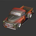 Classic Red Pickup Truck With Custom Flame Graphics And Shiny Finish