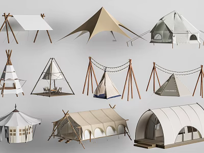 Various Modern Tents With Different Designs Structures And Canvas Materials 3d model