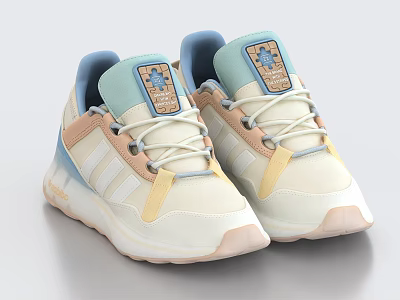 Fashionable Color Block Sneakers With Light Tones And Modern Design 3d model