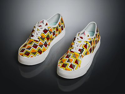 Colorful Casual Shoes With Geometric Pattern White Sole And White Laces 3d model