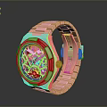 Rose Gold Wrist Watch With Metal Strap And Black Dial Mechanical Design