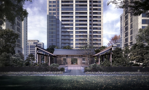 New Chinese Style Residential Area Pavilion 3d model