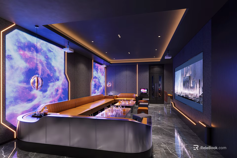 Luxury KTV Private Room With Sofas Large Screens And Lights 3d model