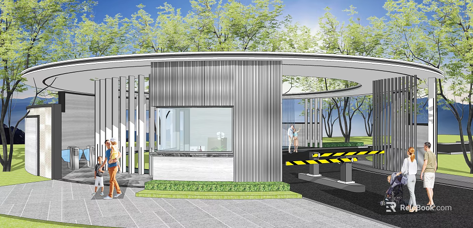 Modern Garden Landscape Design With Architectural Structure Green Trees And Pedestrian Area 3d model 