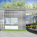 Modern Garden Landscape Design With Architectural Structure Green Trees And Pedestrian Area
