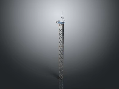 Tall Steel Lattice Tower Structure With Antenna And Industrial Communication Equipment 3d model