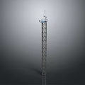 Tall Steel Lattice Tower Structure With Antenna And Industrial Communication Equipment