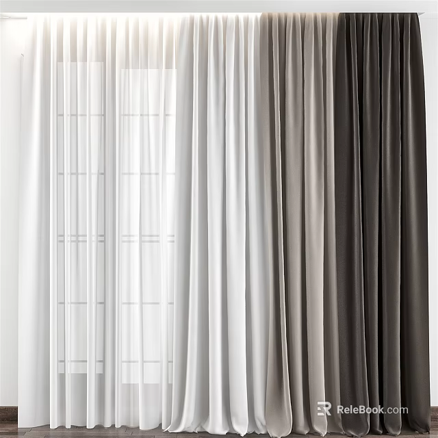 White Gray and Dark Gray Modern Curtains with Sheer and Opaque Fabric Options 3d model 