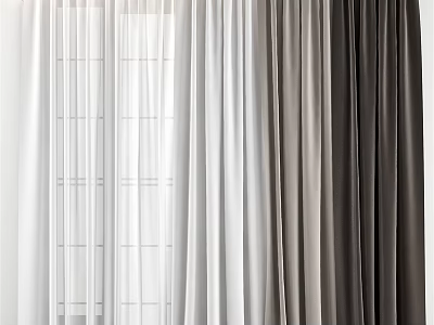 White Gray and Dark Gray Modern Curtains with Sheer and Opaque Fabric Options 3d model