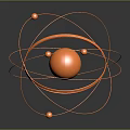 Copper Atomic Structure Model With Central Sphere Orbiting Rings And Small Spheres On Dark Background