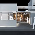 Modern Exhibition Booth Interior Design With White Walls Reception Desk And Seating