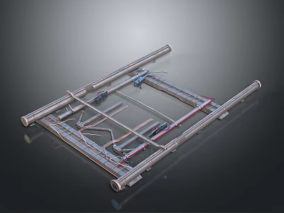 Industrial Metal Framework Structure with Pipes Brackets and Mechanical Components 3d model