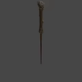 Wooden Magical Wand With Ornate Carved Handle As Fantasy Weapon