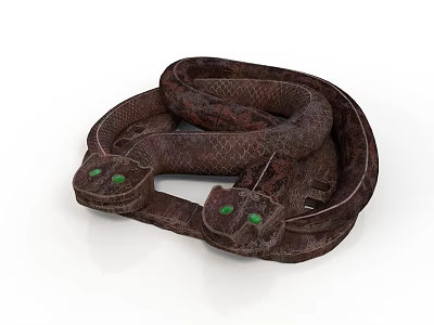 Brown Two Headed Snake With Green Eyes Coiled On White Background 3d model