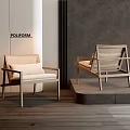 Modern Leisure Chairs With Wooden Frame Woven Backrest And Soft Cushions Design