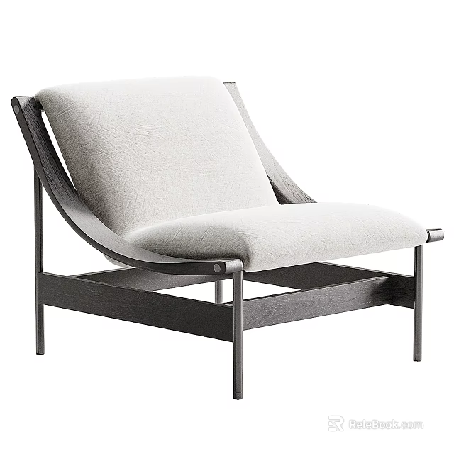 Modern Leisure Chair With White Padded Seat And Dark Metal Frame Design 3d model 