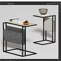 Stylish Modern Side Table With Metal Frame And Top Featuring Books And Woven Basket