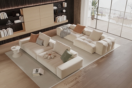 Modern Cream Style Double Sofa Cream Double Sofa 3d model