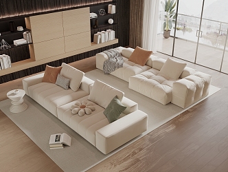 Modern Cream Style Double Sofa Cream Double Sofa 3d model