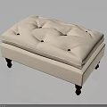 Elegant White Tufted Ottoman With Soft Upholstered Seat And Wooden Legs
