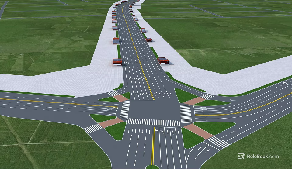 Urban Road Infrastructure With Intersection Lanes Zebra Crossings And Traffic Markings 3d model 