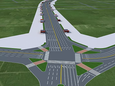 Urban Road Infrastructure With Intersection Lanes Zebra Crossings And Traffic Markings 3d model