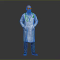 A Bald Man Wearing Blue Glasses In White Doctor Coat With Stethoscope Against Gray Background