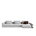 Modern Gray Sectional Sofa With Multiple Cushions And Wooden Side Table 3d model