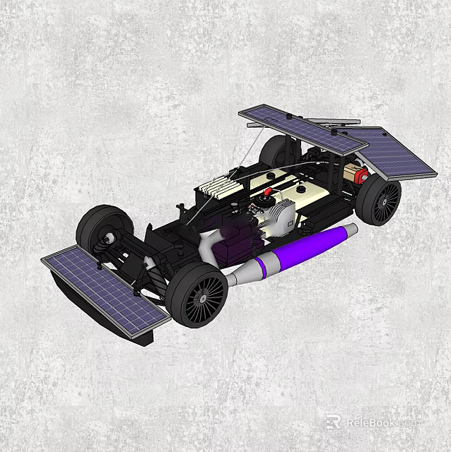 Solar Powered Race Car Model With Solar Panels And Engine Components 3d model