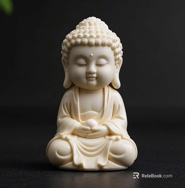 Sculpture Carving of Seated Buddha Statue With White Material Gentle Expression and Meditative Hands 3d model 