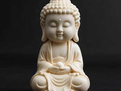 Sculpture Carving of Seated Buddha Statue With White Material Gentle Expression and Meditative Hands 3d model