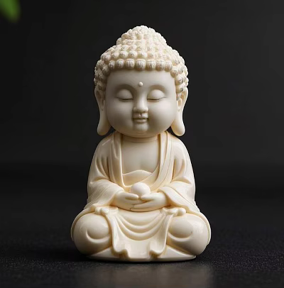 Sculpture Carving of Seated Buddha Statue With White Material Gentle Expression and Meditative Hands 3d model